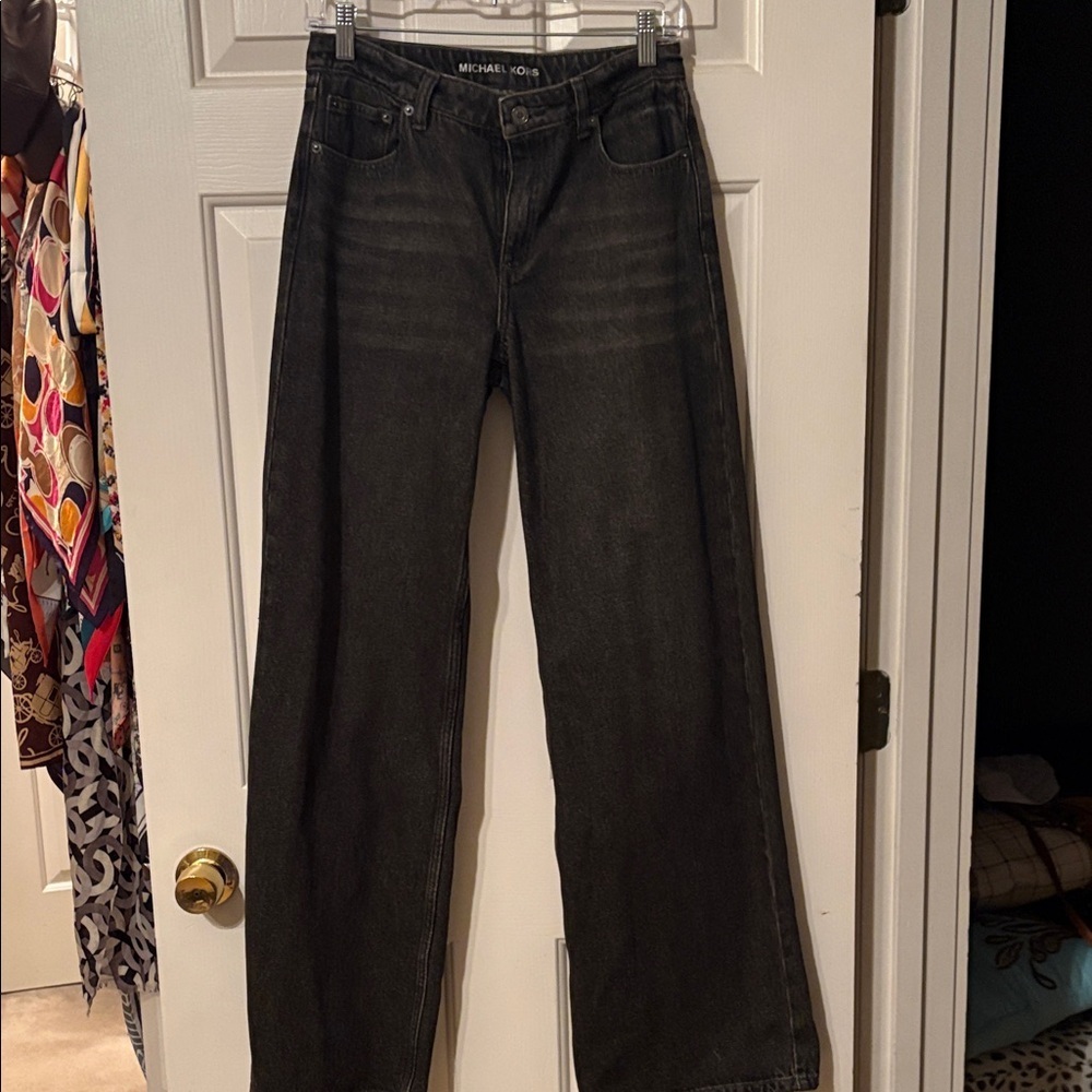 Michael Kors wide leg loose fit acid wash black jeans - Picture 2 of 10